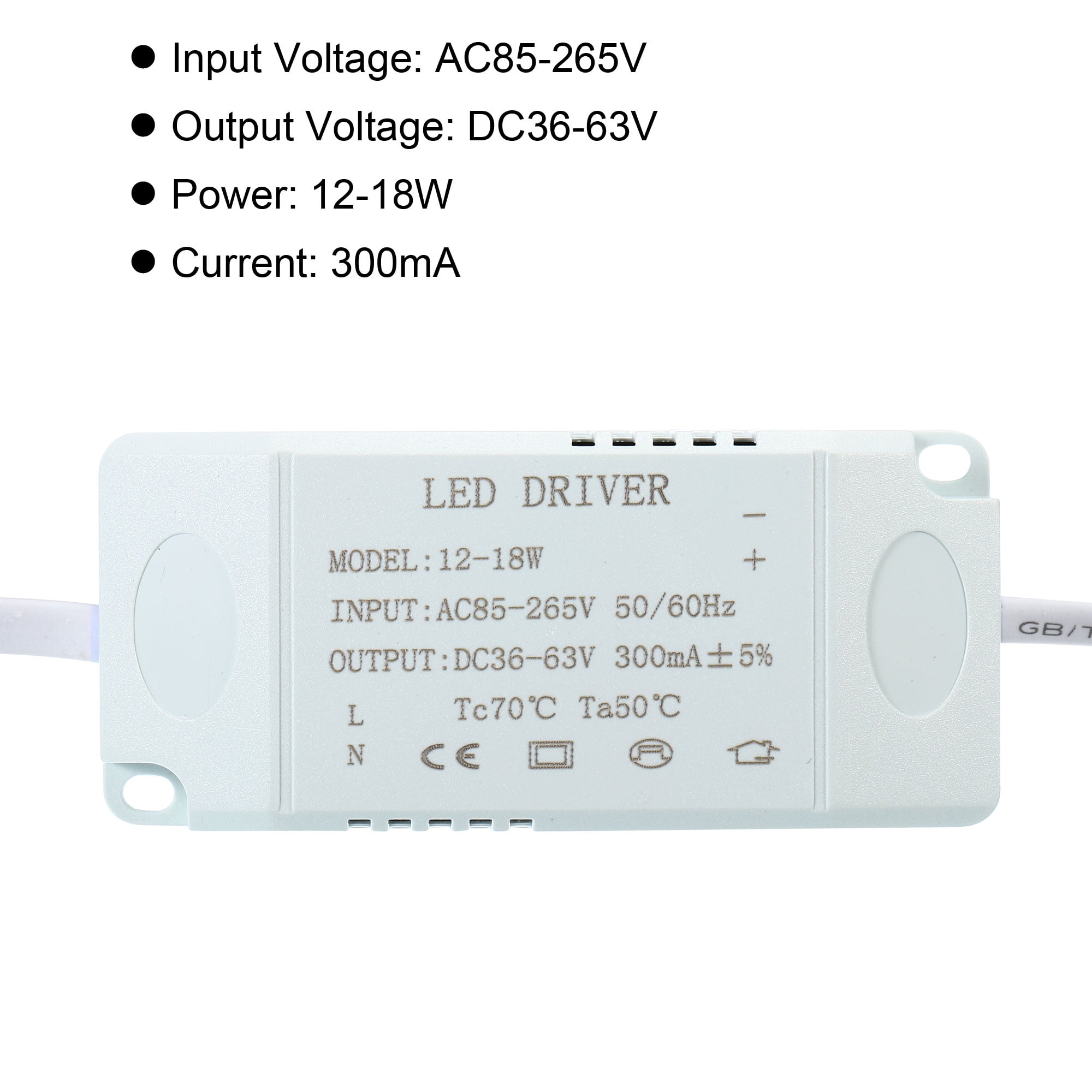 Uxcell 12-18W 300mA LED Driver AC 85-265V Output 36-63V DC Male