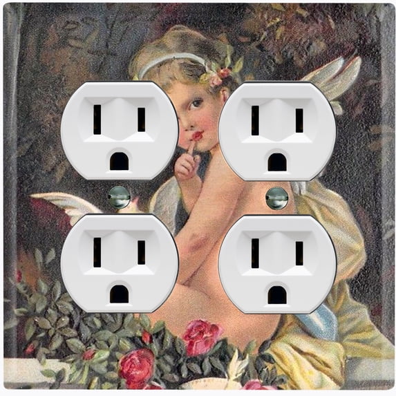 Metal Light Switch Plate Outlet Cover Antique Romantic Floral Angel Cupid AGL008