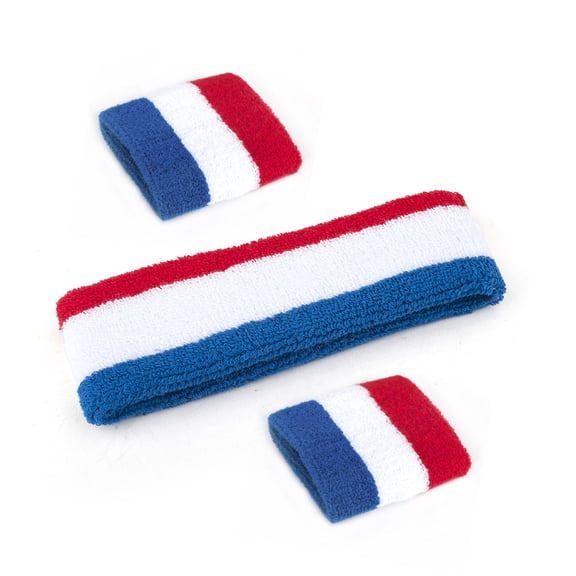 GOGO Patriot Style Stripe Sweatband Set (Price for 6 Sets), Red / White / Blue