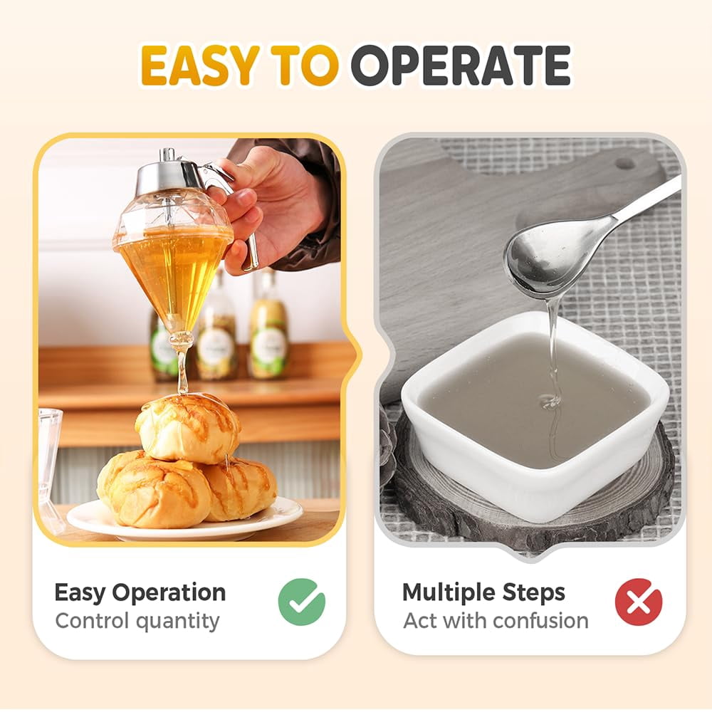 Honey Dispenser No Drip, Maple Syrup Dispenser, Honey Jar with Stand Honeycomb Shaped Honey Holder and Syrup Dispenser, Elegant Honeycomb Design