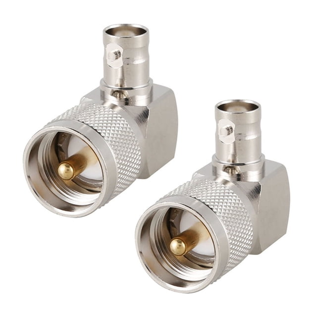2X UHF PL259 PL-259 Macho Una BNC Hembra Conector de Adaptador de RF de ángulo Recto, Plateado
