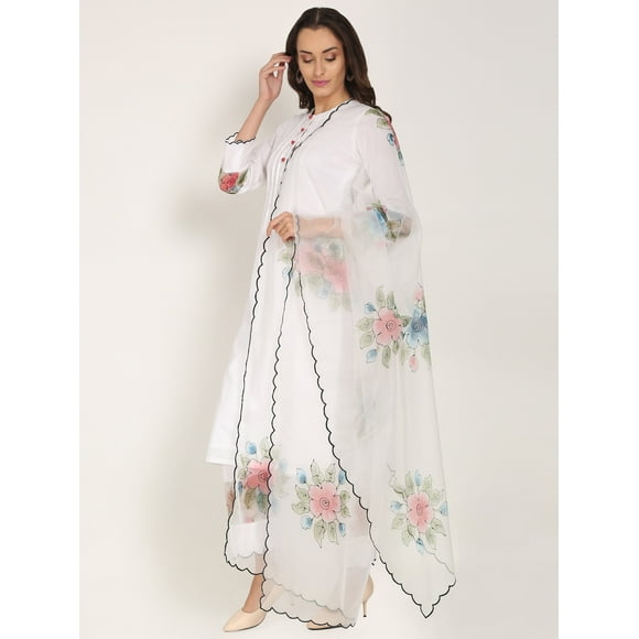 Women's Cotton Wedding Partywear Indian Kurta Pant Dupatta Suit