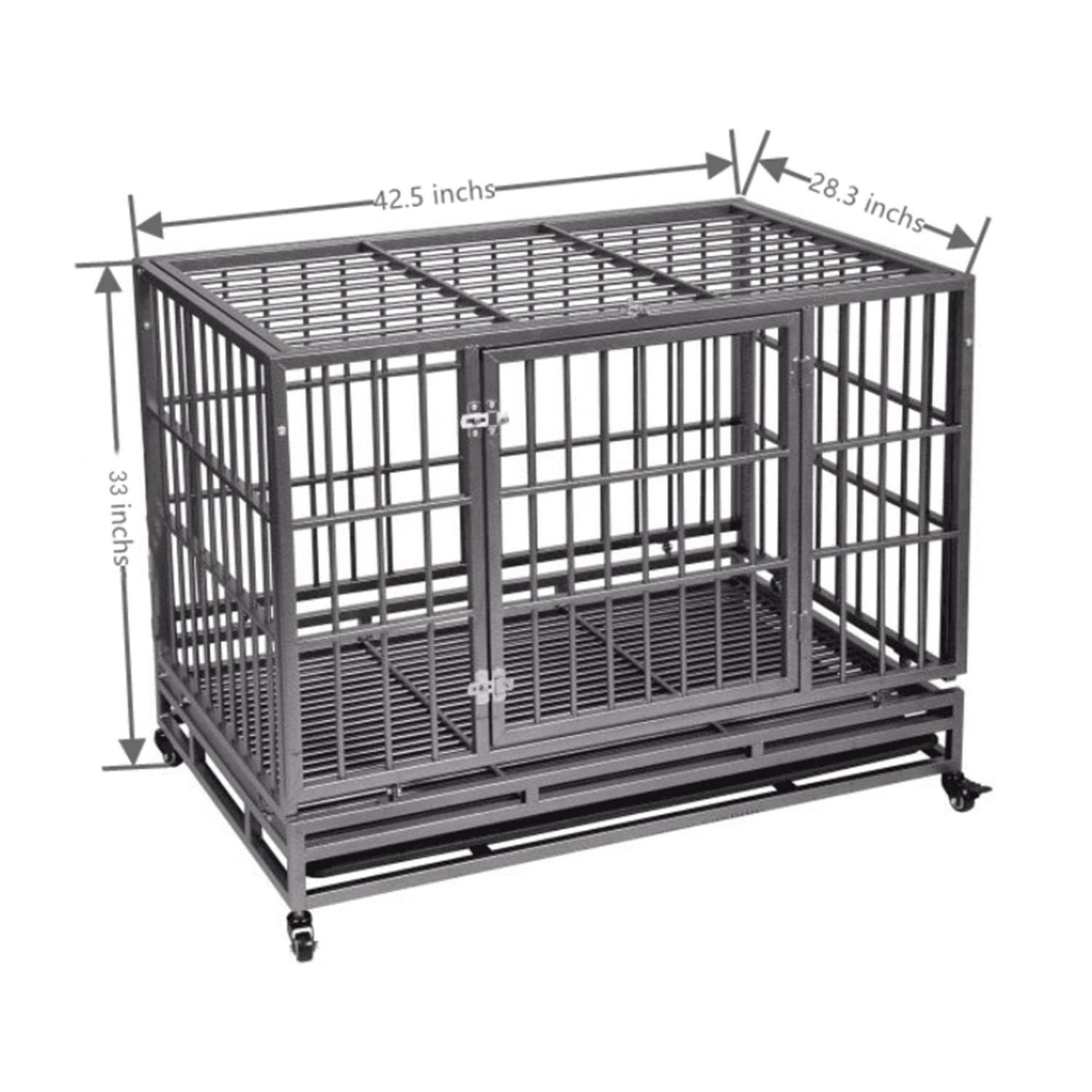 Pefilos 48 Inch Heavy Duty Dog Crate, Escape Proof Dog Cage Kennel with Lockable Wheels, Extra Large House Indoor for Large Dog with Removable Tray, Black, L Pefilos 48 Inch Heavy Duty Dog Crate, Escape Proof Dog Cage Kennel with Lockable Wheels, Extra Large House Indoor for Large Dog with Removable Tray, Black, L