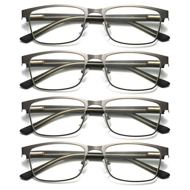 4 Pairs Mens Metal Frame Spring Hinge Blue Light Blocking Reading