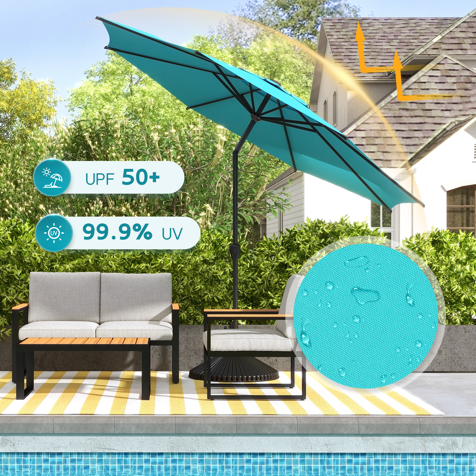 abba patio umbrella 24 rib turquoise ABCCANOPY 11FT 3-Tier Solar Umbrella, 32 LED Lights, For added convenience Turquoise Cantilever Patio Umbrella |
