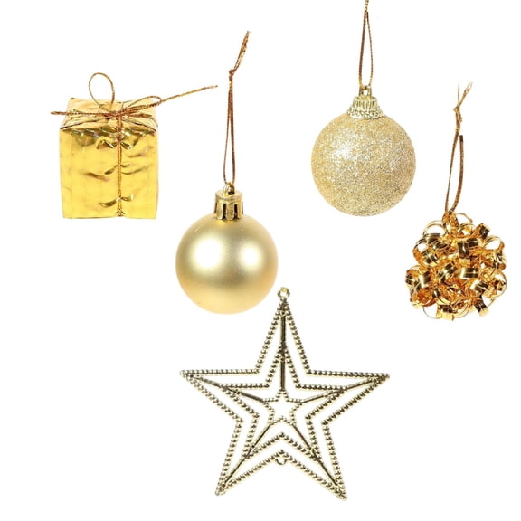 Christmas Ornament Set, Assorted Hanging Tree Decorations with Gift Box Pendants, Ball Ornaments, Curly Ornaments and Star for Christmas Wreaths
