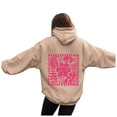thumbnail image 5 of Pullovers Shirts Ladies Winter Loose Fit Hooded Long Sleeve Cap One Shoulder Drawstring Floral Hoodie Cotton Hoodies (Khaki,M), 5 of 7