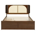 thumbnail image 4 of Harper & Bright Designs Queen Size Rattan Platform Bed Frame with Headboard & Trundle, Wood Bed Frame with Shelves and Drawers, Walnut, 4 of 13