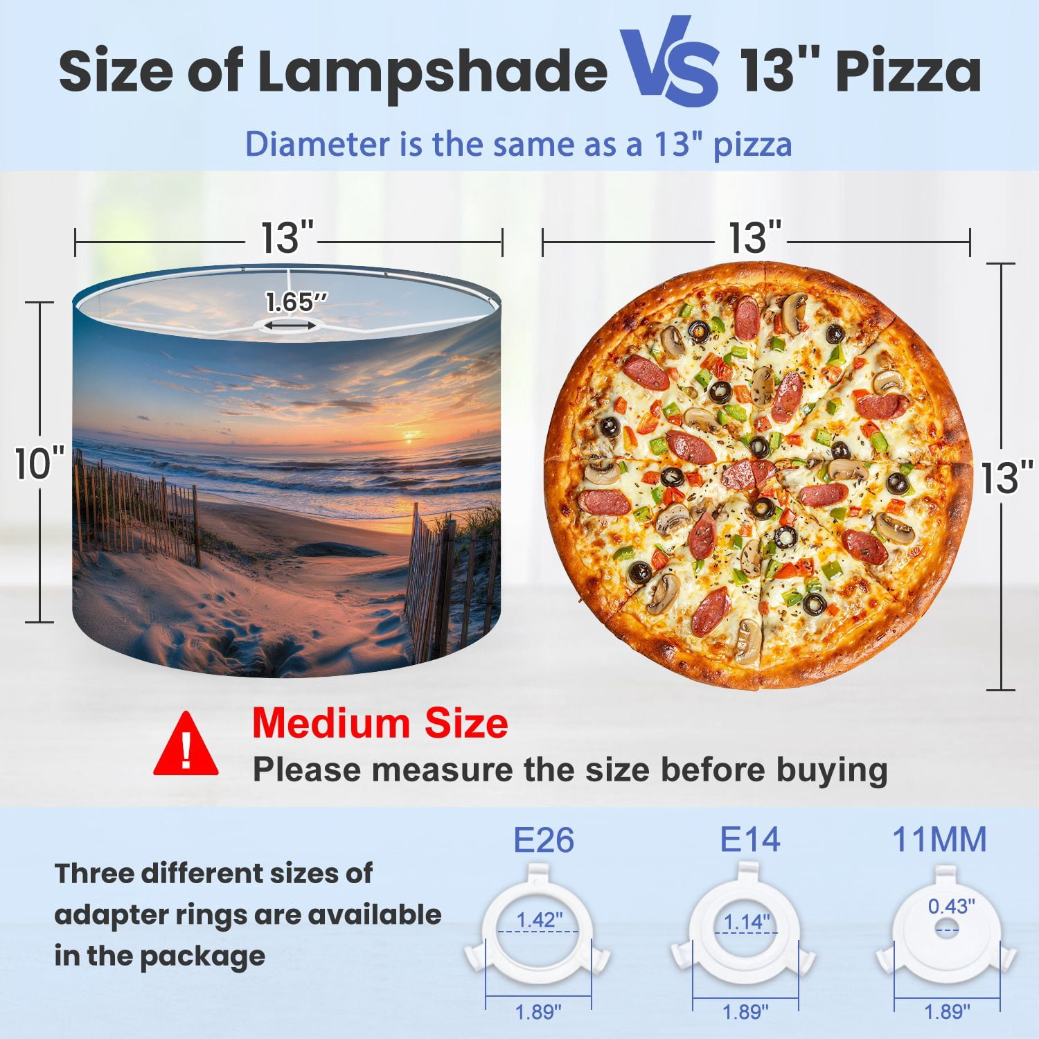 Beach Lampshades 2 Pack Outer Banks Beach Sunrise from Sand Dunes 13"x13"x10" Light Shade for Table Lamps Floor Lamps Drum Lamp Shades Lampshade Replacement Easy Assembly