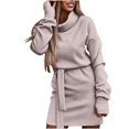 thumbnail image 1 of Robes à Manches Femme Couleur Unie Ceinture Manches Longues Mode Navettage Robes d'Automne Longues Robes Décontractées, 1 of 7