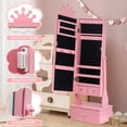 thumbnail image 2 of Armario joyero infantil con espejo de cuerpo entero y luz LED – Tocador princesa independiente – Cajones y diseño de corona – Organizador de joyas para niñas – Regalo de cumpleaños o Navidad – Rosa, 2 of 8