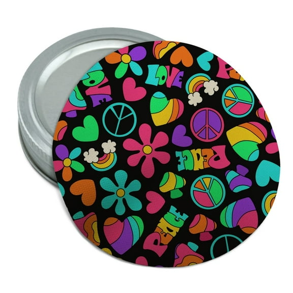 Groovy Hippie Peace and Love Pattern Round Rubber Non-Slip Jar Gripper Lid Opener