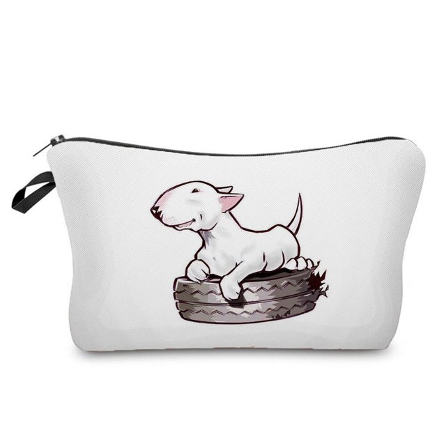Bolsa de cosméticos divertida Bull Terrier Dog, neceser de viaje, estuche de lápices, estampado de transferencia de calor para niños, organizador de maquillaje para mujeres LIUWENJING unisex