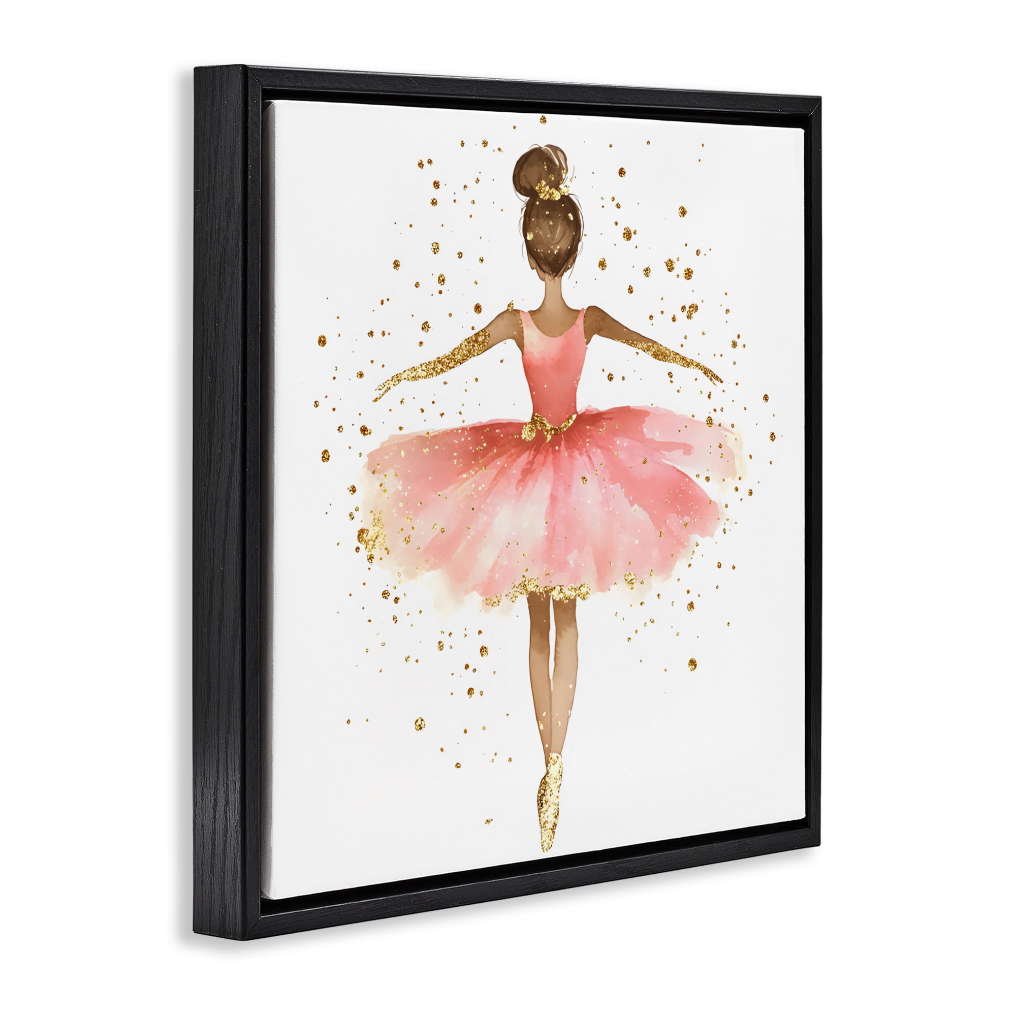 Stupell Industries Ballerina with Gold Glitter Black Framed Floater Canvas Wall Art, design by Creative Studio