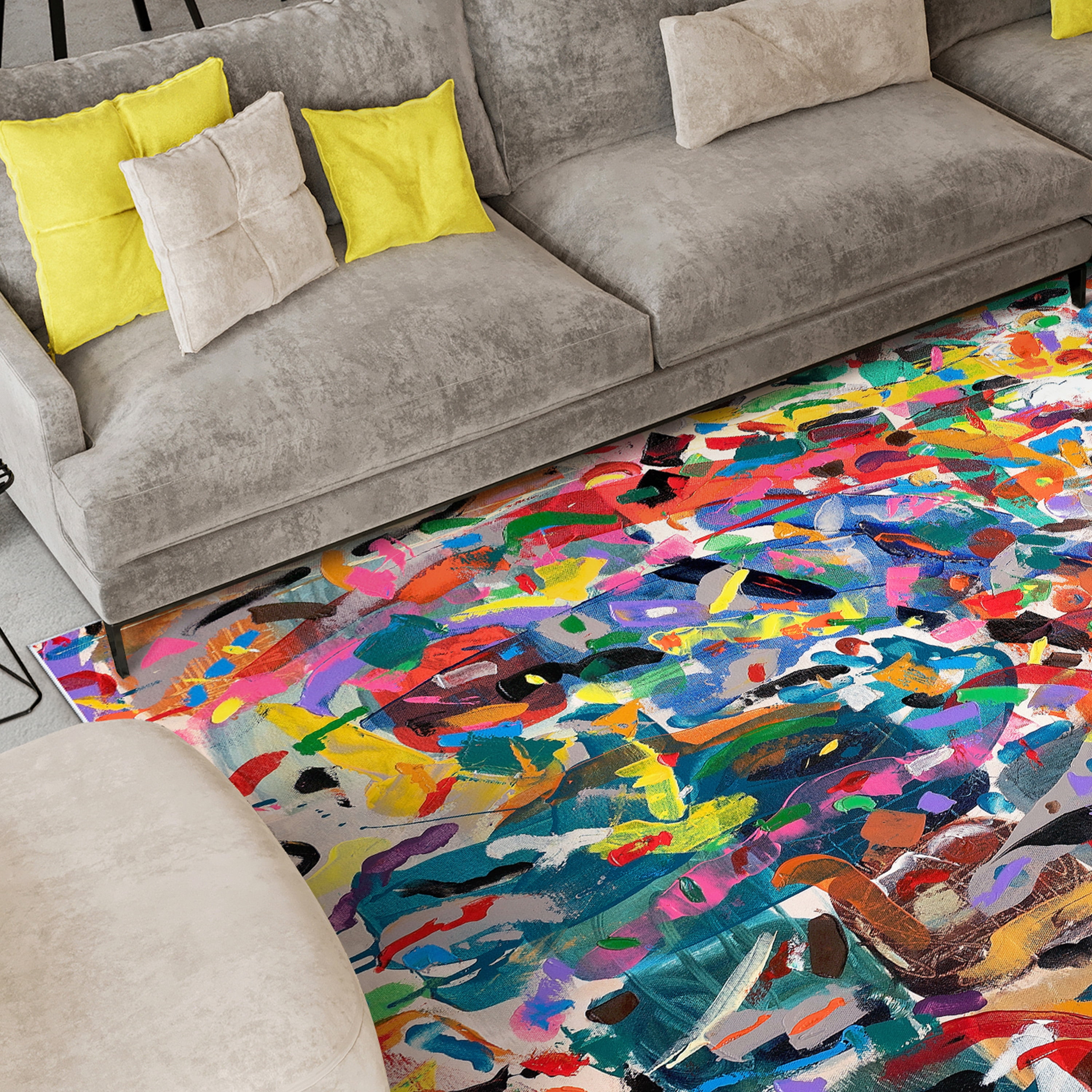 Meditations No. I Washable Colorful Abstract Art Area Rug size 8'x10', Power-loomed, Heavenly Softness with Non-Slipping Backing