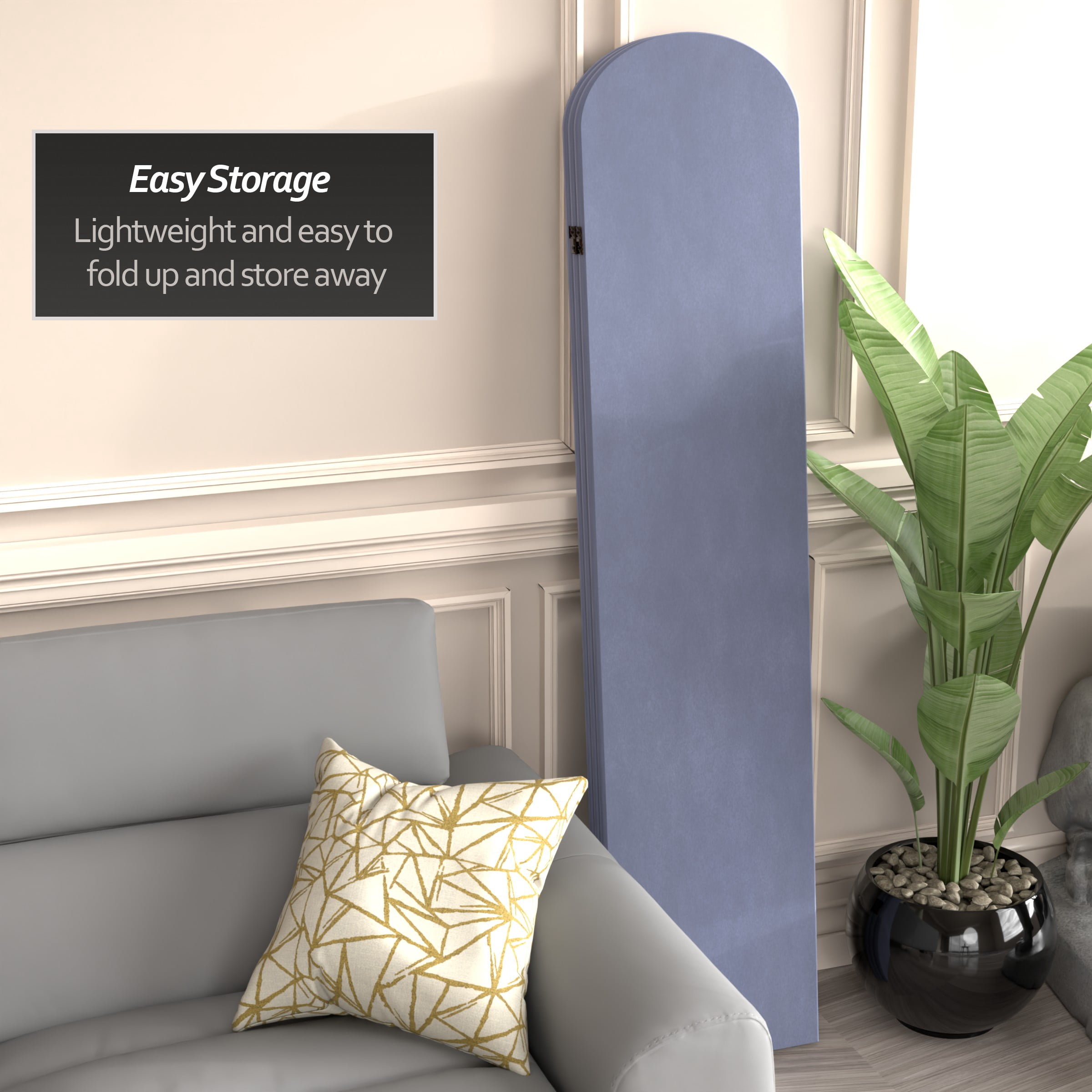 6 ft. Classic Arch Velvet Room Divider Lilac 3 Panel