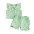 thumbnail image 3 of ZOSOED 2 Piece Outfit for Girls Cotton Gingham Ruffle Collar Top & Shorts Set Green 12-18 Months, 3 of 4