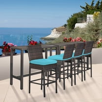 Outdoor Bar Set for Patio 6pcs Outdoor Bar Tables and Chairs Set All Weather Bar Height High Top Outdoor Tables and Chairs Wicker Bar Stools Set of 4 Tall Patio Table for Outside Balcony Brown (Blue)