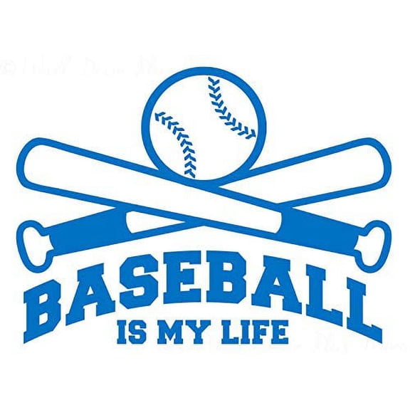 Baseball is My Life Wall Decals with Bat, Ball Art Vinyl Stickers For Boys COOL Room Decor, Traffic Blue 23x17-Inch