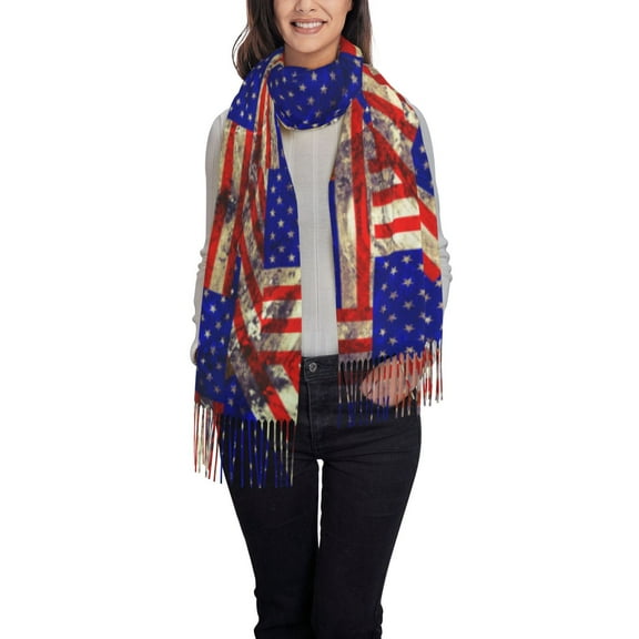 Xecao Vintage USA Flag Pattern Womens Winter Scarf Fall Scarf Oversized Large Scarf for Women Warm Shawl Wrap