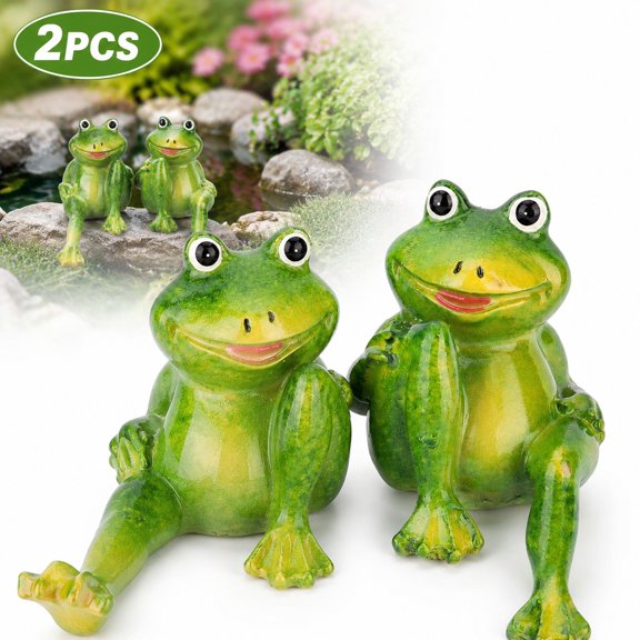 Genreen Frog Figurine Garden Decor Set of 2, Funny Lazy Frog Garden Statues Yard Decoration Outdoor Holiday Decorations, Unique Yart Art Outdoor Lawn Ornament for Outside Pond Pool Patio Front Porch