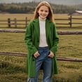 thumbnail image 2 of Breezora Girls Spring Coat Mid Length Trendy Fleece Lined Top Comfortable Wind Resistant Outerwear for School 150 Size Green, 2 of 6