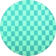 thumbnail image 1 of Ahgly Company Machine Washable Indoor Round Checkered Turquoise Blue Modern Area Rugs, 6' Round, 1 of 4