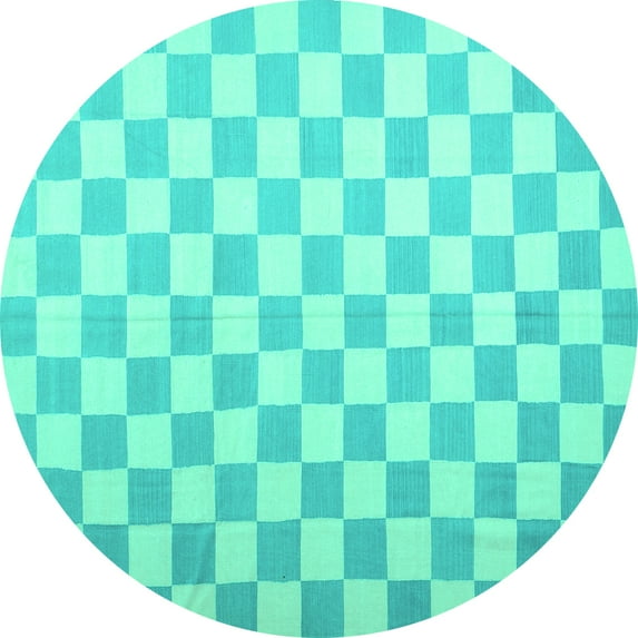 Ahgly Company Machine Washable Indoor Round Checkered Turquoise Blue Modern Area Rugs, 6' Round