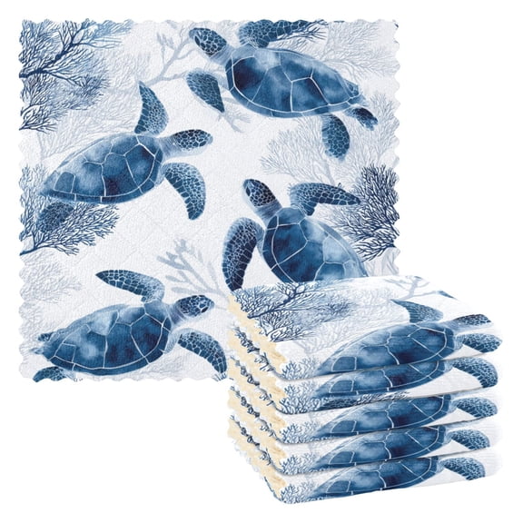 6 Pieces of Kitchen Towels 11x11Inch Kitchen Dish Cloths Kitchen Dish Towels Reuseable Cleaning Cloths Blue Turtle