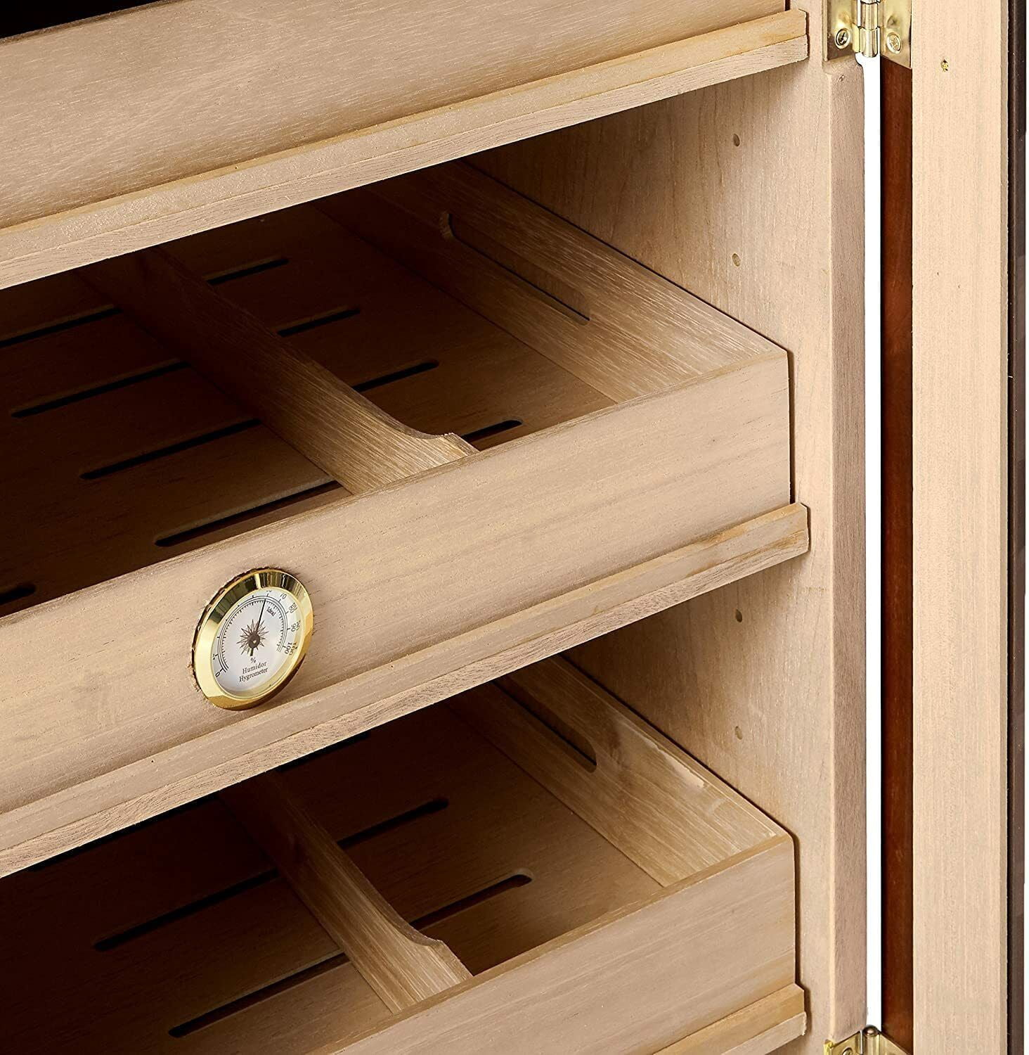 Humidor Supreme Mini Tower Humidor with Shelves, 1000 Cigar Capacity, Brown, Mahogany Wood.