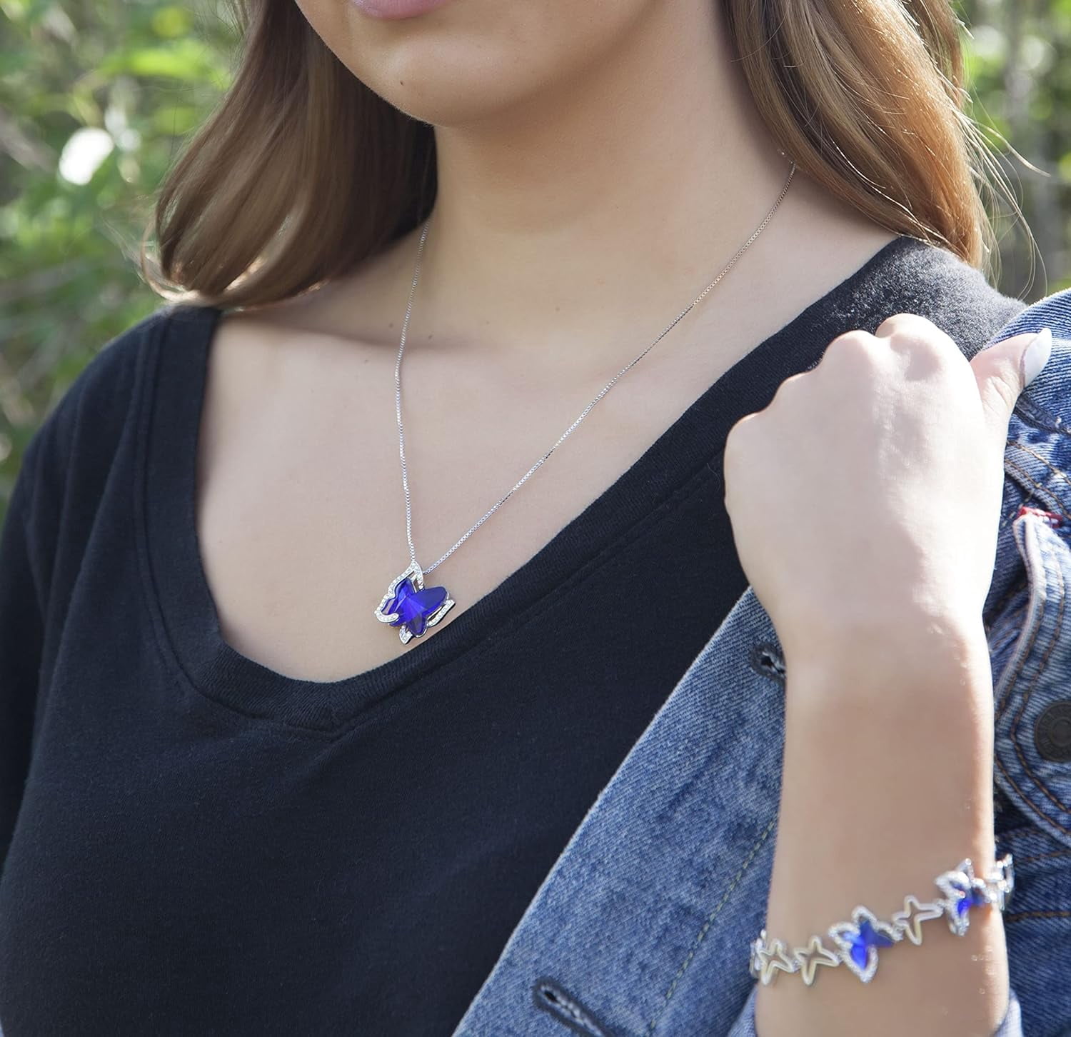 Leander Gift Butterfly Birthstone Crystal Necklace, Silver Tone with 18u201d+2u201d Chain, Necklace for Motheru2019s Day Anniversary Birthday Gifts for Women and Daughter
