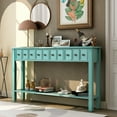 thumbnail image 1 of Rustic Entryway Console Table, 60" Long Sofa Table With Two Different Size Drawers And Bottom Shelf For Storage (Blue), 1 of 2
