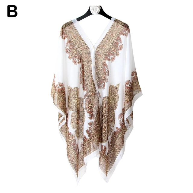 Ladies Beach Sunscreen Shawl Multi-purpose Chiffon Silk Print Scarf E3S2