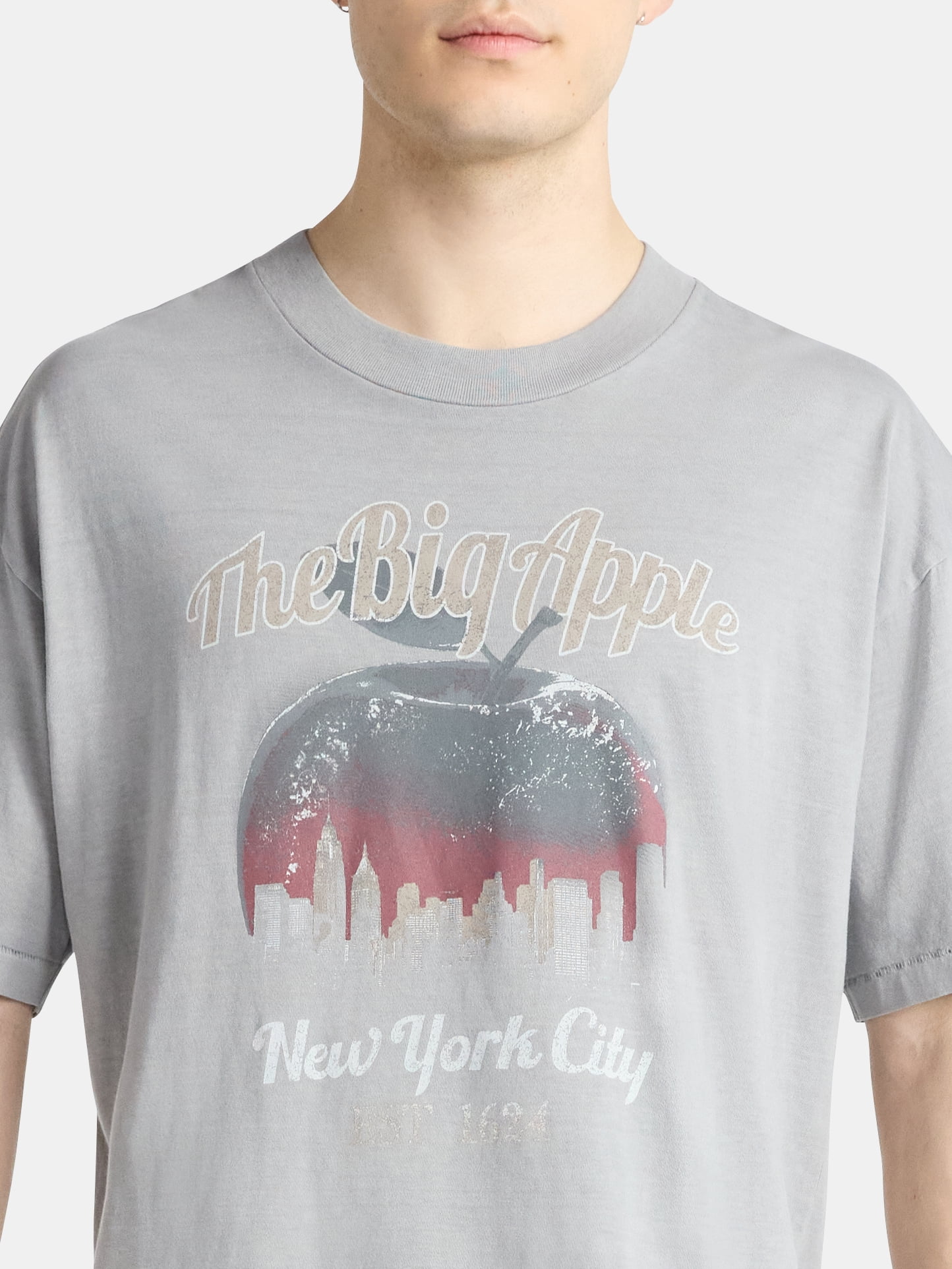 No Boundaries Oversized Boxy Fit Cropped Length New York City Graphic Tee Shirt, Men's & Big Men's, XS-5XL