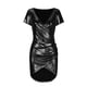 thumbnail image 4 of Puntoco Vestido De Manga Corta Con Cuello En V, Color Sólido Informal Para Mujer, Sexy, Con Escote En V Y Abertura En La Cadera, Negro S, 4 of 6