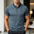 thumbnail image 2 of Men’s Short Sleeve Quick Dry Moisture Wicking Golf Polo Shirt with Pocket Bussiness Casual Striped Tee Tops for Middle-aged Size 3XL Blue, 2 of 7