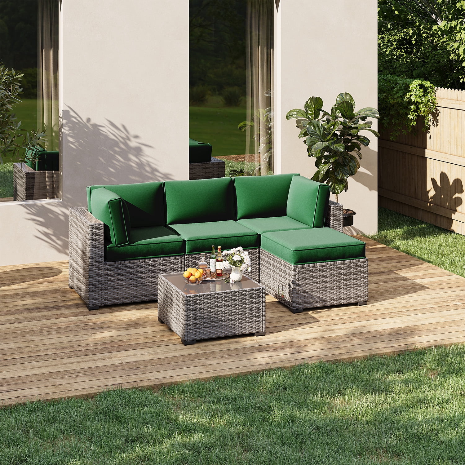 Clouddwell 9-Piece Outdoor Cushion Set for 4-Seat Wicker Sectional - Waterproof, High-Resilience Foam (Green)
