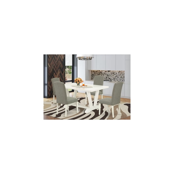5-Piece Dining Set - White Table & Dark Chairs - Kitchen Dining Room Set