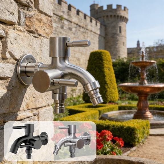 Msgweeeg Durable Outdoor Garden Faucet Two Control Water Tap 1 in 2 out 304 Stainless Steel Double Faucet with Separate Switches for Laundry Balcony Bathroom Washing Machine Use