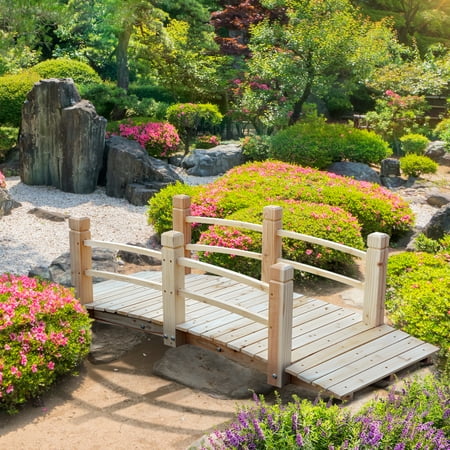 Outsunny 5ft Wooden Garden Bridge Lawn DÃ©cor Arc Stained Finish Walkway Natural