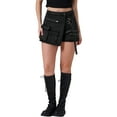 thumbnail image 1 of Falda de mezclilla INSPIRE CHIC para mujer, skort con cremallera decorativa, cintura alta estilo Y2K, mini falda de mezclilla falsa negra, 1 of 6