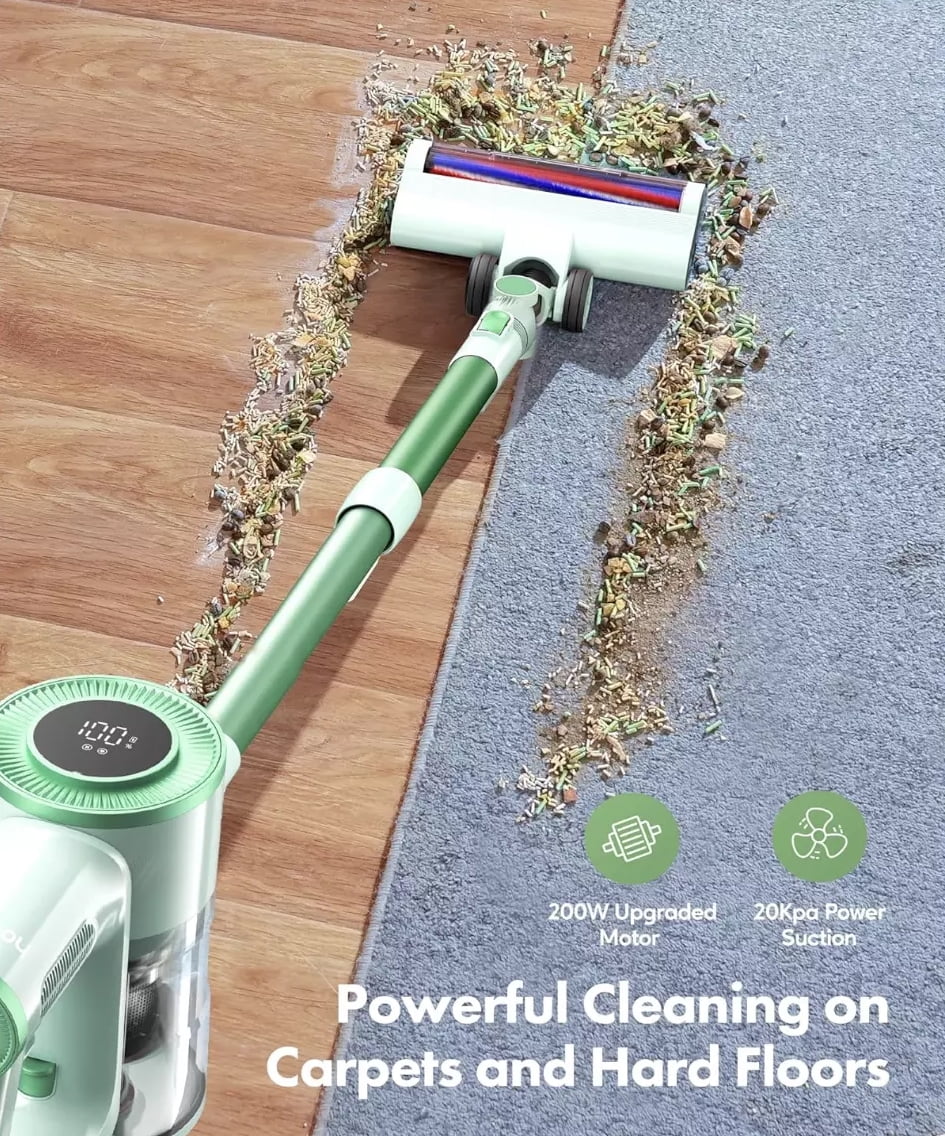 Homeika Cordless Vacuum Cleaner, 20Kpa Powerful Suction Vacuum with LED Display, 8 in 1 Lightweight Stick Vacuum with 30 Min Runtime Detachable Battery