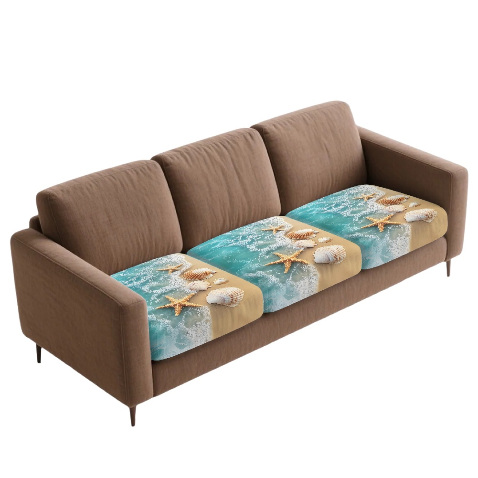 Xoenoiee Beach Starfish Seashell Print 3-Piece Stretch Couch Covers Stretch Sofa Cushion Slipcovers Washable Furniture Protector with Non-Slip Elastic Bottom for Living Room