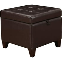 Adeco 15.2" Modern Brown Faux Leather Storage Ottoman with Tufted Flip Top for Living Room, Tufted Accents Rectangular  for Foot Rest