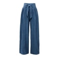 thumbnail image 4 of Women's Solid Color High Waisted Bow Tie Wide Leg Flare Pants, Casual Loose Trousers with Belted Detail, Lightweight Summer Vacation Bottoms for Daily Wear Dark Blue L, 4 of 4