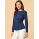 thumbnail image 3 of INSPIRE CHIC Blusa básica de manga larga con cuello redondo y frente giratorio para mujer Azul marino L, 3 of 5