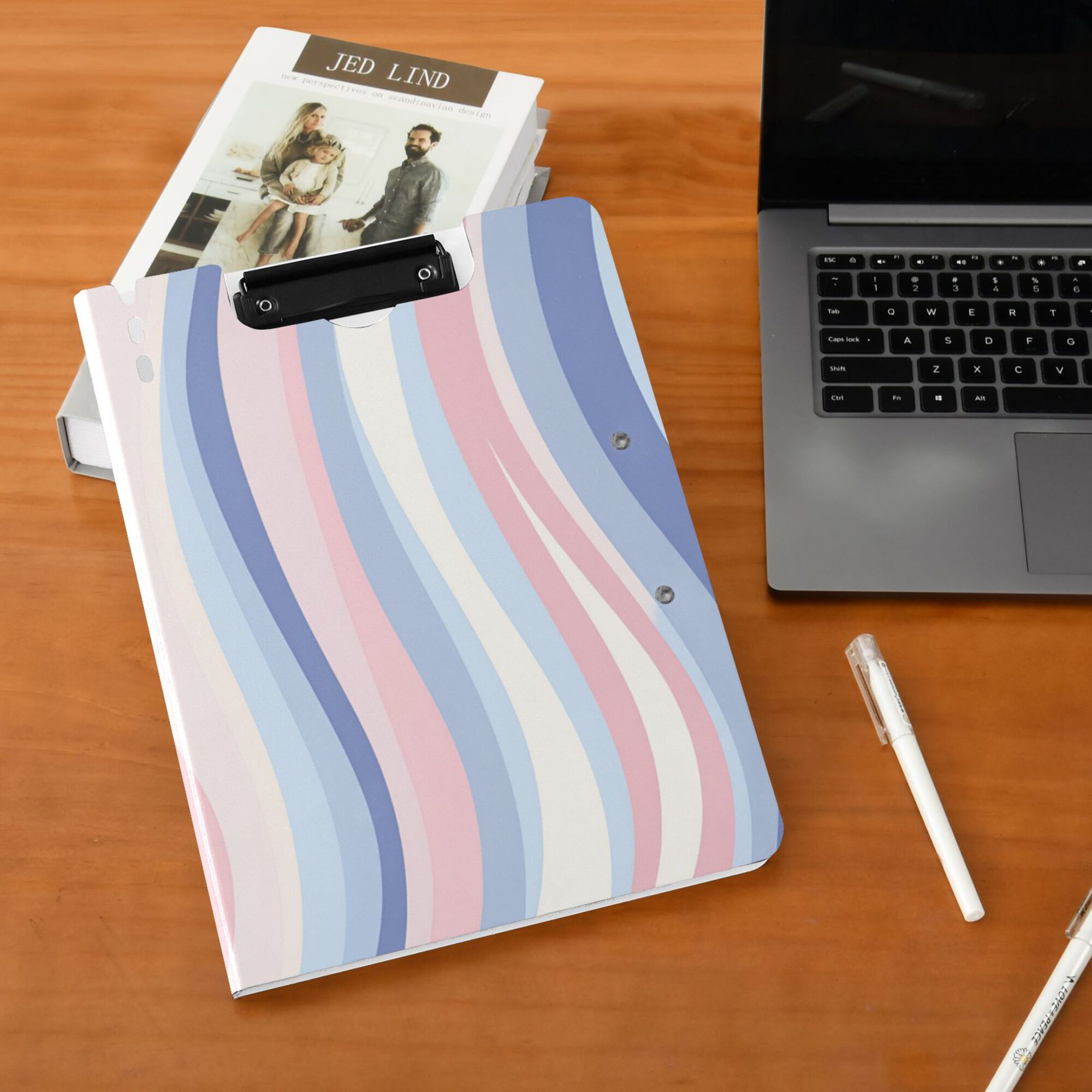 FORMRS A4 Clipboard Folder with Pen Holder Horizontal Foldable School Office Binder, Abstract Pink