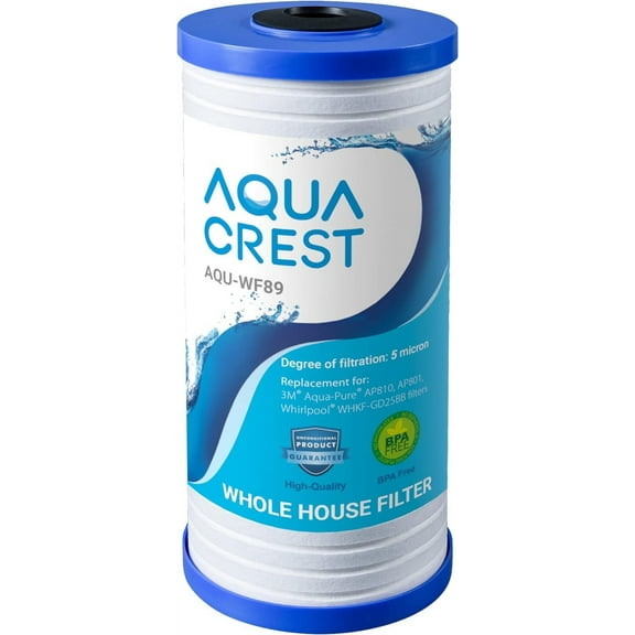 AQUACREST AP810 Whole House Water Filter, Replacement for 3M® Aqua-Pure AP810, AP801, AP811, Whirlpool® WHKF-GD25BB, WHKF-DWHBB, 5 Micron, 10" x 4.5", Well & Tap Water Filter, Pack of 1