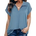 thumbnail image 3 of Women's Short Sleeve Chiffon Blouses for Office Work Business Attire Collared Shirts, 3 of 7