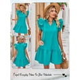 thumbnail image 7 of HUBERY Women Lace Up V Neck Layered Ruffle Sleeves Flouncing Hem Mini Dress, 7 of 7